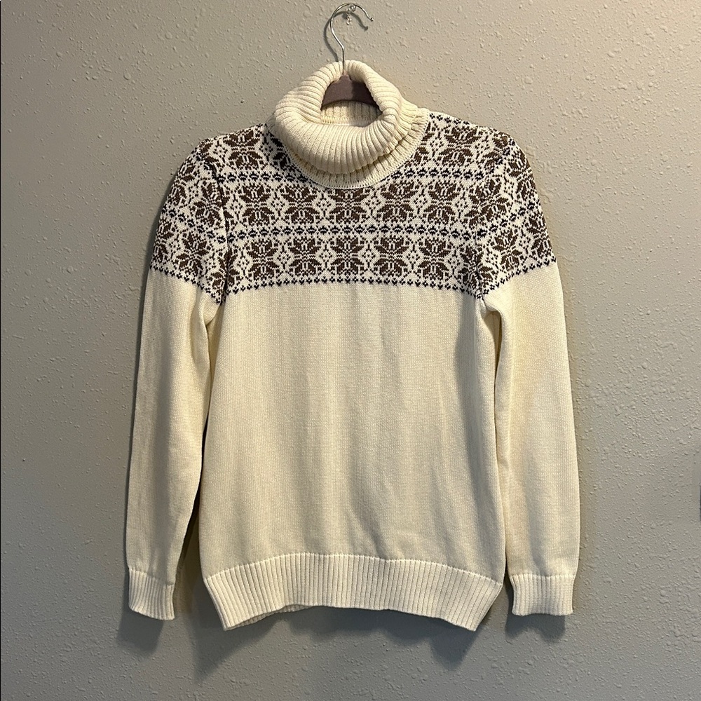 Vintage Breckenridge Cream and Brown‎ Fair Isle Turtleneck Sweater